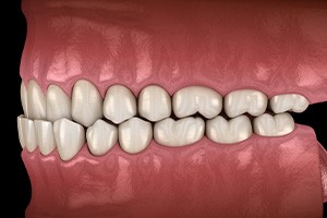 Man smiling while brushing his teeth in bathroom