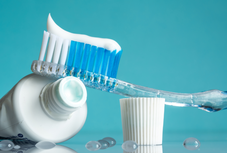 Toothpaste on toothbrush.